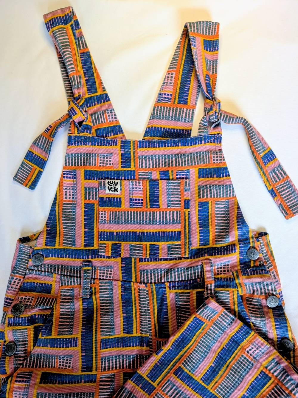Lucy & Yak Original Dungarees in Digital Glitch Pink & Blue Size Small (8)